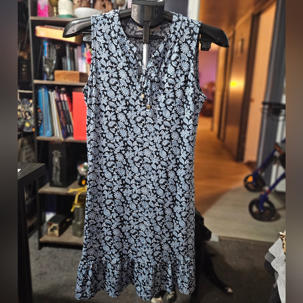 Michael Kors Black and White Floral Midi Dress Sz S
